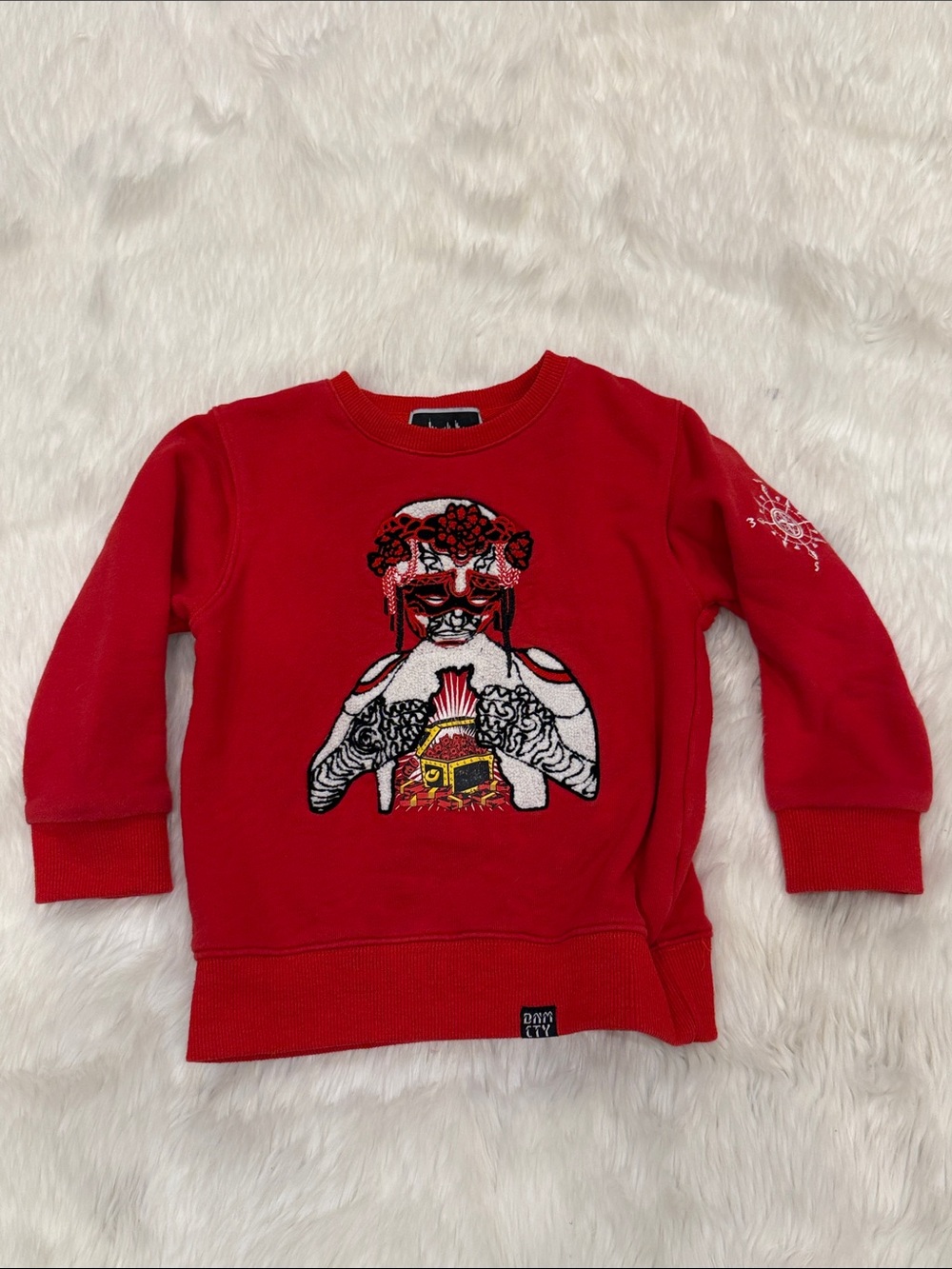 DENIMiCITY Kids Red Graphic Mosaic Crewneck Sweatshirt Lady of Tulum Size 4-5